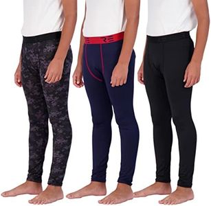 3 Pack: Boys Compression Pants Gym Sports Running Skin Tights Leggings Active Athletic Sports Workout Winter Thermal Cold Base Layer Long Johns Football Rash Guard Basketball-Set 6, M (8/10)