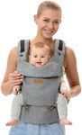 kangtongbaby Baby Carrier, 4-in-1 Soft Structured Newborn-to-Toddler Carrier, 7-45 lbs Ergonomic M-Seat Breathable Polyester, EVA Lumbar Support Lightweight Hands-Free Carry - Grey