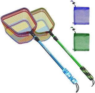 DaddyGoFish Kids Fishing Net - Ultralight Telescopic Landing Net Bait Pouch for Catching Fish Frog Minnow Cricket Butterfly at Water Beach Lake Pond Gifts for Boys and Girls - 2 Pack, Blue + Green