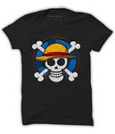 Quote Marshals Men's Regular Fit Anime One Pirate Round Neck Black Cotton T-Shirt (S)