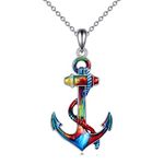 YAFEINI Anchor Pendant Necklace 925 Sterling Silver Chain Vintage Anchor Jewellery Gifts For Women Girls Wife Couple (Colorful)