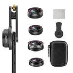 4 in 1 Lens Kit for iPhone and Android, 12X/15X Macro Lens (2 Lens) + 0.4X Wide Angle Lens + 235° Fisheye Lens, Phone Camera Lens, Color Black