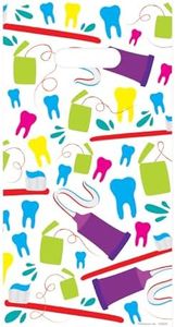 Practicon Neon Dental 6" x 12" Dental Giveaway Bag, Dental Hygiene Patient Care Goodie Bag, Dentist Office Plastic Gift Bags, 100 Pack
