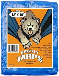 B-Air Grizzly Tarps - Large Multi-Purpose, Waterproof, Heavy Duty Poly Tarp Cover - 5 Mil Thick (Blue - 12 x 16 Feet)