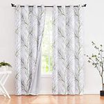 FMFUNCTEX Blackout Curtains for Bedroom with Grey Liner, Green Branch Pattern Print on White Curtains 96 Inches Long for Living Room, Thermal Insulated Drapes, Grommet Top Window Curtains 2 Panels