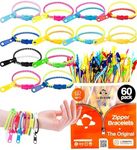 UpBrands 60 Party Favors for Kids, Friendship Zipper Bracelets 7 1/2” Sensory Bulk Set, Fidget Toys, Kit for Valentines, Birthday, Goodie Bags, Pinata Filler, Easter Egg Hunt Toys, Classroom Rewards