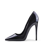 Zhabtuc Women's Court Shoes Ladies Pointed Toe High Heel Sexy Slip On Stiletto Pumps Party Prom Wedding Heeled Shoes 12CM,Black 7 UK（11 US）