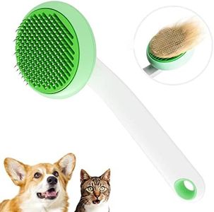 Cat Brush for Shedding, Pet Grooming Self Cleaning Slicker Brush for Cats & Dogs, Cat Deshedding Brush Easily Removes Tangles Hair and Loose Undercoat, Mats Tangled Hair Shedding Brush (Green)