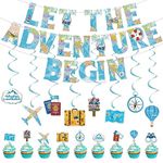 20Pcs Bon Voyage Party Decorations World Map Pennant Adventure Party Banner Travel Themed Party Hanging Swirl Streamers Birthday Baby Shower Graduation Farewell Retirement Supplies Decorations