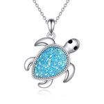 YFN Turtles Necklace Sterling Silver Blue Drusy Quartz Crystal Pendant Fashion Jewellery Gifts for Women Girls