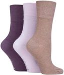 Sock Shop Gentle Grip Non-Binding Cotton Crew Socks 3pr Womens 4-8UK 5-9US Plain (Mauve Lilac Mocha)