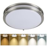 12 inch LED Flush Mount Ceiling Light, 24W, 2160LM, Dimmable, 3000K/3700K/4200K/5000K/6000K CCT Selectable,Brushed Nickel Ceiling Light Fixtures for Hallway, Kitchen, Bedroom, Laundry Room