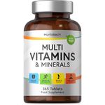 Multivitamin Tablets for Men and Women | 365 Count | with 24 Essential Nutrients Including Vitamin D, B12, Zinc and Iron | 100% Vegan Supplement | by Horbaach