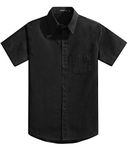 Spring&Gege Boys' Short Sleeve Solid Formal Cotton Twill Dress Shirts Black 11-12 Years