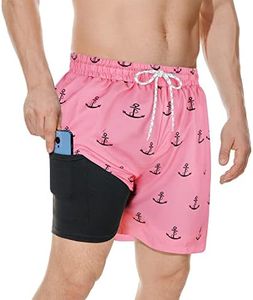 American Trends Men's Swimsuit Swim Trunk Mens 7 Inch Inseam Boardshorts Swimwear Beach Pool Bathing Suits Pink Anchor L