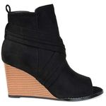 Brinley Co. Womens Open-toe Criss-cross Wedge Bootie, Black, 6 US Medium Women