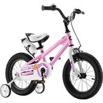 Royalbaby Kids' Bike for Boys and Girls, BMX Freestyle Bike for Kids, 95% Assembled, Front Hand Brake + Rear Coaster Brake, 12, 14, 16, 18 Inch Bike (Pink, 16 Inch with Kickstand and Training Wheels)