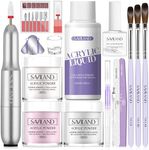 Saviland Acrylic Nail Kit with Drill: Clear/Pink/White - Beginner Kit & Nail Drill - Brush, Cuticle Oil for Easy Home DIY