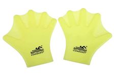EXCEREY Swimming Gloves Silicone Webbed Swim Training Gloves Web Gloves Swimming Water Gloves for Kids (Yellow, M, one Pair)