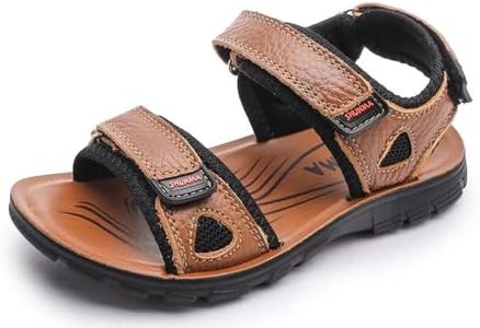 DADAWEN Boys Girls Leather Sandals Summer Athletic Hiking Beach Outdoor Open toe Adjustable Straps Sports Sandals for Kids (Toddler/Little Kid/Big Kid) Brown US Size 1 M Little Kid