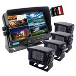 CAMSLEAD 10 inch Monitor 1080P Rear View Camera System, DVR Recorder, Support 256GB SD Card, 4 Channel Input, Quad Split Screen, 1080P Backup Camera for Trucks, Trailers, motorhomes, Caravans, RV