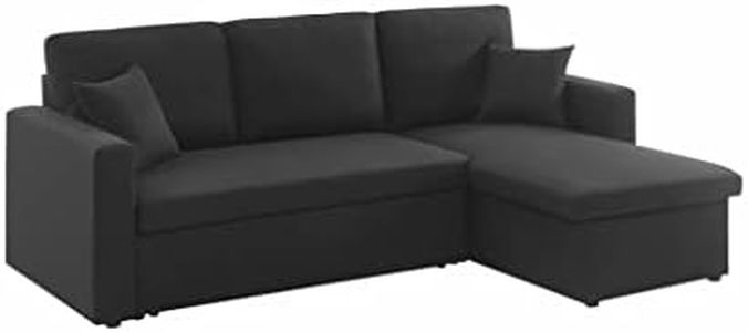 Alice's Home - Canapé d'angle Convertible en Tissu Noir - IDA - 3 Places. Fauteuil d'angle réversible Coffre Rangement lit modulable