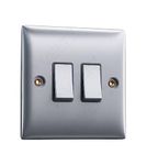 Double Light Switch Brushed Steel | VELTZ Pro | 2 Gang 2 Way 10 Amp | Slim Curved Round Edge Design | Wall Electrical Power Switched