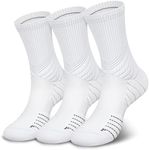 Hylaea Compression Running Socks for men, Coolmax Anti-Blister Cushion Crew Socks for Athletic Basketball Tennis, Moisture Wicking & Seamless, Elite White X-Large