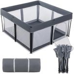 Lexixi Ibao Foldable Baby Playpen, 50"×50" Extra Large Collapsible Playpen for Babies and Toddlers, Indoor Outdoor Activity Center with Fence, Grey