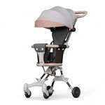 Momness Luxury 3-in-1 Baby Stroller for 7 Months to 3 Years, Lightweight, Foldable, Chair, Safety Harness, Cushioned Seat, Ideal Toddler Trolley, Easy Travel, Carry on Plane (Baby Pink)