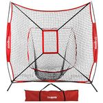 ZENY 7'×7' Baseball Softball Practice Net w/Strike Zone Hitting Batting Catching Pitching Training Net w/Carry Bag & Metal Bow Frame, Backstop Screen Baseball Equipment Training Aids