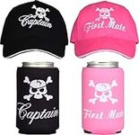 MeantToBe Captain and First Mate Hats Set - Matching Nautical and Marine Boating Baseball Caps with Can and Bottle Coolers - Ideal for Boating Couples, Sailing Enthusiasts - Fun Maritime Headwear