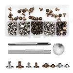 Bestgle 120 Sets Leather Rivets Double Cap Rivet Tubular Metal Studs with 3 Fixing Tool for Leather Craft Repairing Decoration, 2 Colors, 2 Sizes