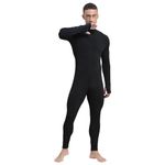 Oyolan Men's Long Sleeve Full Body Unitard Leotard Bodysuit Athletic Jumpsuit Front Zipper Rompers Black Large