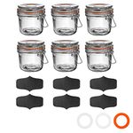 Argon Tableware Glass Jars with Airtight Metal Clip Lid & Chalkboard Stickers - 350ml/12.3oz - 6 Pack - 4 Colour Seals - Kitchen Container Round Preserving Jar for Pickling, Chutney, Jam, Coffee