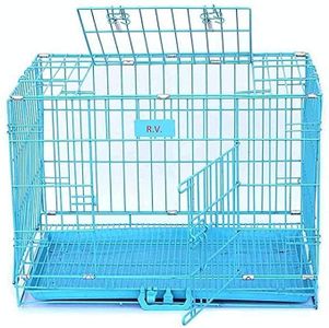 woofy Pet Cage Double Door Heavy Duty Folding Metal Cage Removal Tray for Large Size Dogs and Adults - 36 Inch (Sky Blue)