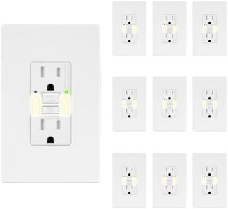 LIDER Self-Test GFCI Outlet with Built-in LED Night Light, Tamper-Resistant Receptacle, LED Indicator, Anti-Interference (No-False-Trip) Protection, Screwless Wall Plate, ETL Listed, White, 10-Pack