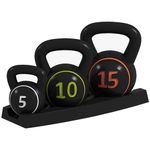 SPORTNOW Set 3 Kettlebell Set Weights with Storage Stand for Home Gym Weight Lifting Training, 5lbs, 10lbs, 15lbs (2.2kg, 4.5kg, 6.8kg)