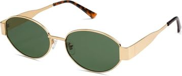 CREEK Retro Oval Sunglasses for Women & Men Trendy Sun Glasses Classic Shades UV400 Protection (MATTE, GOLD-GREEN)