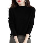 LAKEMON Cashmere Sweaters for Women,Soft Cozy Pullover,Cashmere Long Sleeve Crewneck Fall Winter Sweaters (Black,Medium)