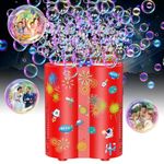 Babuloo Fireworks Bubble Machine, Automatic Bubble Blower 20000+ Bubbles per Min for Kids, 26 Holes Bubble Machine Maker Toys with Lights/240ml Solution/DIY Sticker for Outdoor Party Wedding-Red