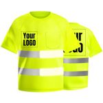 High Visibility Reflective Safety Work Shirts Custom Logo Hi Vis Outdoor Short Sleeve T-Shirt, Yellow, 3X-Large