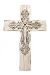 Comfy Hour Faith and Hope Collection 13" White Wood Handmade Layered Cross, Antique Style, Art Wall Decor, Resin