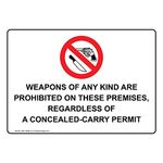 ComplianceSigns Aluminum Weapons Restricted Sign, 10 x 7 in. with English Text, White