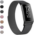 Mugust Metal Band Compatible with Fitbit Charge 4 Bands & Charge 3 Bands, Stainless Steel Mesh Loop Magnetic Replacement Strap for Fitbit Charge 4 & Charge 4 SE & Fitbit Charge 3 & Charge 3 SE (Large,Black)