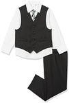 Van Heusen Boys' 4-Piece Formal Suit Set, Vest, Pants, Collared Dress Shirt, and Tie, Black/Red Stripe, 10