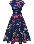 DRESSTELLS Womens Dresses 2024 Vintage Party Navy Formal Evening Party Bridesmaid Wedding Guest Dress Modest Casual Dress Navy Flower M