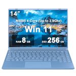 Ruzava 14" Laptop 8GB DDR4 256GB SSD Celeron N5095 (Up to 2.9Ghz) 4-Core Win 11 PC with Cooling Fan 1920 * 1200 2K FHD Screen Dual WiFi Support 1TB SSD Expand for Business Study-Blue