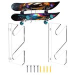 Skateboard Wall Mount Display Rack, Horizontal Skateboard Rack Holder with Hangers for Snowboard, Longboard, Skateboard Storage, Saving Wall Space (Clear, 2-Tier)