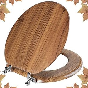 Round Toilet Seat Molded Wood Toilet Seat with Zinc Alloy Hinges, Easy to Install also Easy to Clean, Anti-pinch Wooden Toilet Seat by Angol Shiold (Round, Natural)